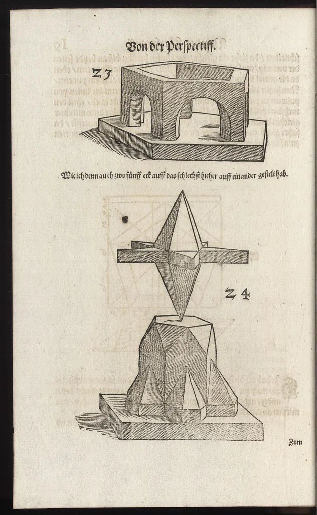An illustration from Dess Circkelss vnd Richtscheyts, auch der Perspectiua, vnd Proportion der Menschen vnd Rosse, kurtze, doch gründtliche Vnderweisung, dess rechten gebrauchs : mit viel schönen Figuren, aller anfahenden Jugendt, vnnd andern liebhabern dieser Kunst, als Goldschmiden, Malern, Bildhauwern, Steinmetzen, Schreinern, [et]c. eigentlich fürgebildet, vormals im Truck nie gesehen, sonder jetzunder erstmals von neuwem an Tag gegeben, 1618, leaf 51