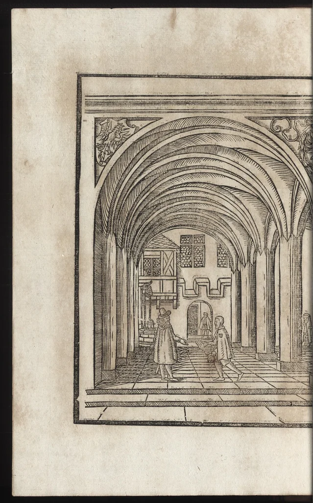 An illustration from Dess Circkelss vnd Richtscheyts, auch der Perspectiua, vnd Proportion der Menschen vnd Rosse, kurtze, doch gründtliche Vnderweisung, dess rechten gebrauchs : mit viel schönen Figuren, aller anfahenden Jugendt, vnnd andern liebhabern dieser Kunst, als Goldschmiden, Malern, Bildhauwern, Steinmetzen, Schreinern, [et]c. eigentlich fürgebildet, vormals im Truck nie gesehen, sonder jetzunder erstmals von neuwem an Tag gegeben, 1618, leaf 85