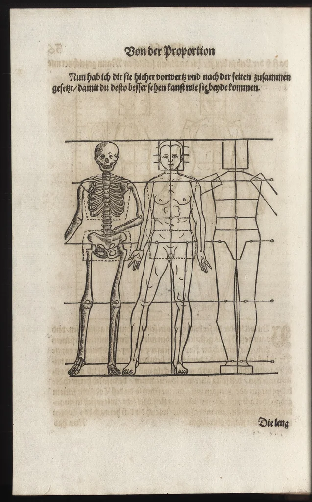 An illustration from Dess Circkelss vnd Richtscheyts, auch der Perspectiua, vnd Proportion der Menschen vnd Rosse, kurtze, doch gründtliche Vnderweisung, dess rechten gebrauchs : mit viel schönen Figuren, aller anfahenden Jugendt, vnnd andern liebhabern dieser Kunst, als Goldschmiden, Malern, Bildhauwern, Steinmetzen, Schreinern, [et]c. eigentlich fürgebildet, vormals im Truck nie gesehen, sonder jetzunder erstmals von neuwem an Tag gegeben, 1618, leaf 97