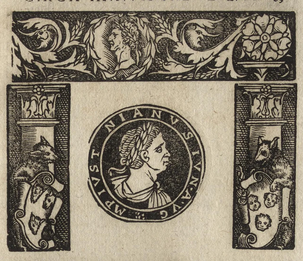 An illustration from Imperatorum et Caesarum vitæ : cum imaginibus ad uiuam effigiem expressis, 1534, leaf 144