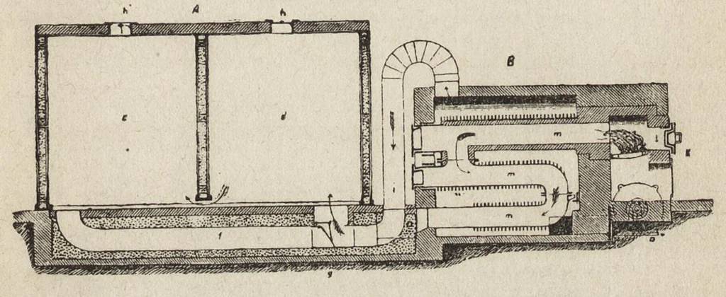 An illustration from Das Färben und Bleichen : von Baumwolle, Wolle, Seide, Jute, Leinen, etc : in unversponnenen Zustande, al Garn und al Stückware : Praktisches Hilfs- und Lehrbuch bearbeitet für Färber und Färberei-Chemiker, sowie zum Unterricht in Fachschulen, mit zahlreichen Maschinenzeichnungen, 1889, leaf 220