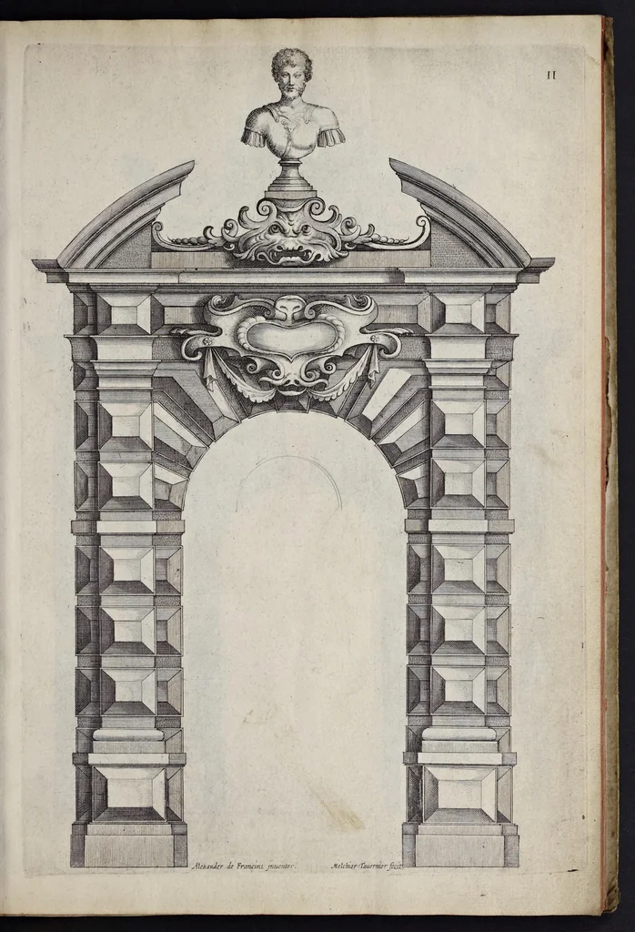 An illustration from Liure d'architecture : contenant plusievrs portiques de differentes inuentions sur les cinq ordres de colomnes, 1640, leaf 14