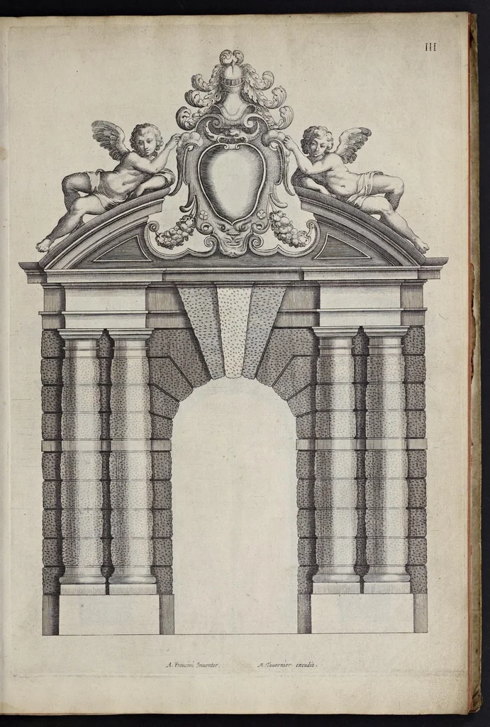 An illustration from Liure d'architecture : contenant plusievrs portiques de differentes inuentions sur les cinq ordres de colomnes, 1640, leaf 16