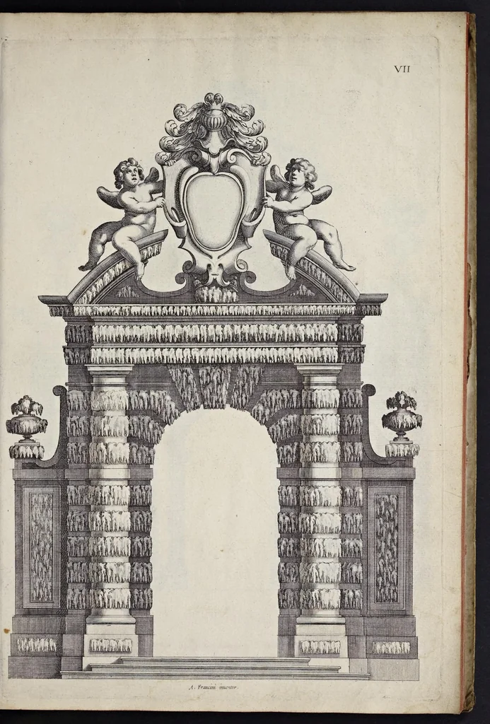 An illustration from Liure d'architecture : contenant plusievrs portiques de differentes inuentions sur les cinq ordres de colomnes, 1640, leaf 24