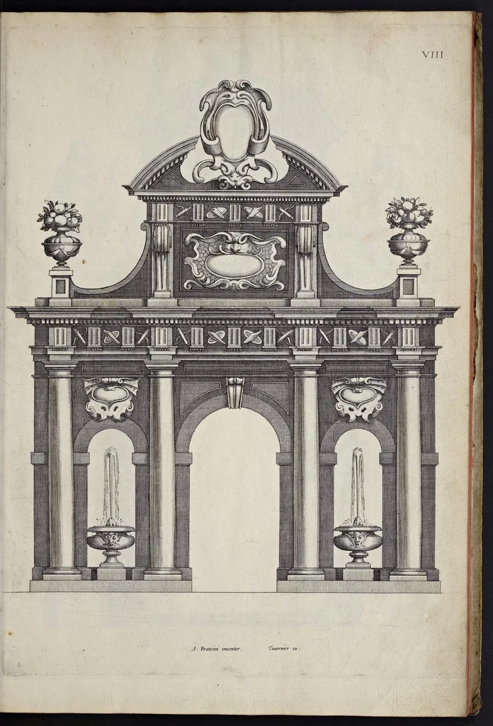 An illustration from Liure d'architecture : contenant plusievrs portiques de differentes inuentions sur les cinq ordres de colomnes, 1640, leaf 26