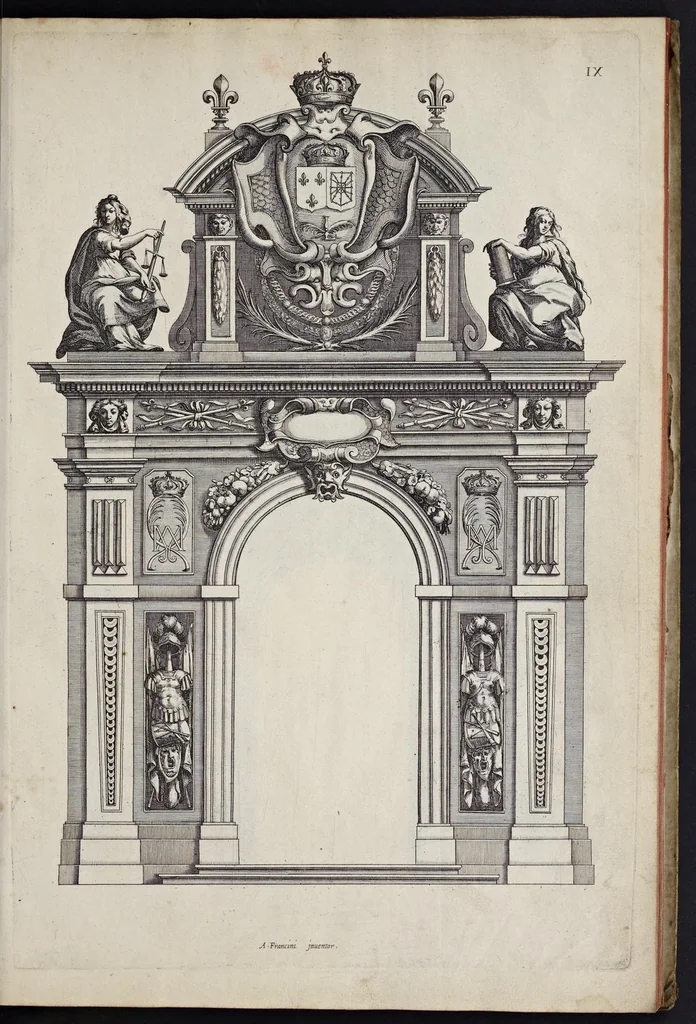 An illustration from Liure d'architecture : contenant plusievrs portiques de differentes inuentions sur les cinq ordres de colomnes, 1640, leaf 28