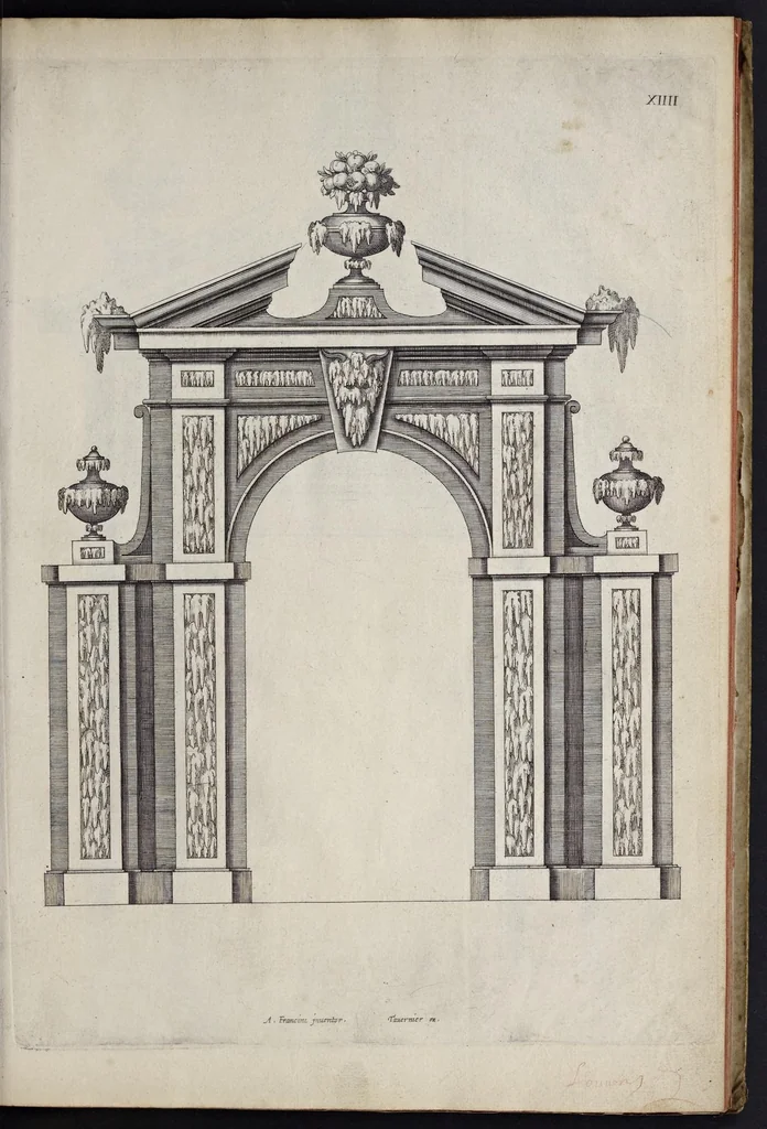 An illustration from Liure d'architecture : contenant plusievrs portiques de differentes inuentions sur les cinq ordres de colomnes, 1640, leaf 38