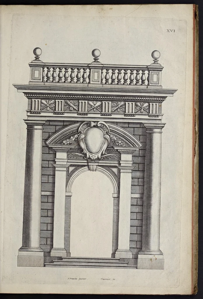 An illustration from Liure d'architecture : contenant plusievrs portiques de differentes inuentions sur les cinq ordres de colomnes, 1640, leaf 42