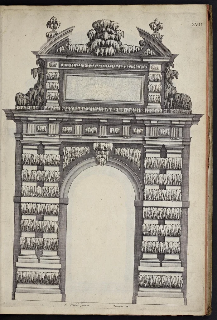An illustration from Liure d'architecture : contenant plusievrs portiques de differentes inuentions sur les cinq ordres de colomnes, 1640, leaf 44