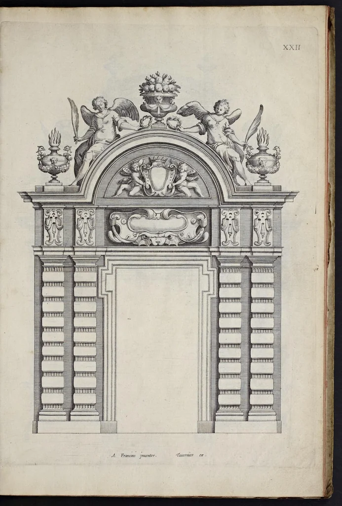 An illustration from Liure d'architecture : contenant plusievrs portiques de differentes inuentions sur les cinq ordres de colomnes, 1640, leaf 54