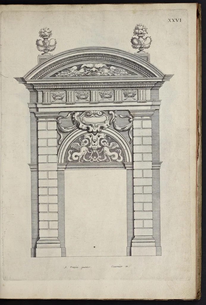 An illustration from Liure d'architecture : contenant plusievrs portiques de differentes inuentions sur les cinq ordres de colomnes, 1640, leaf 62