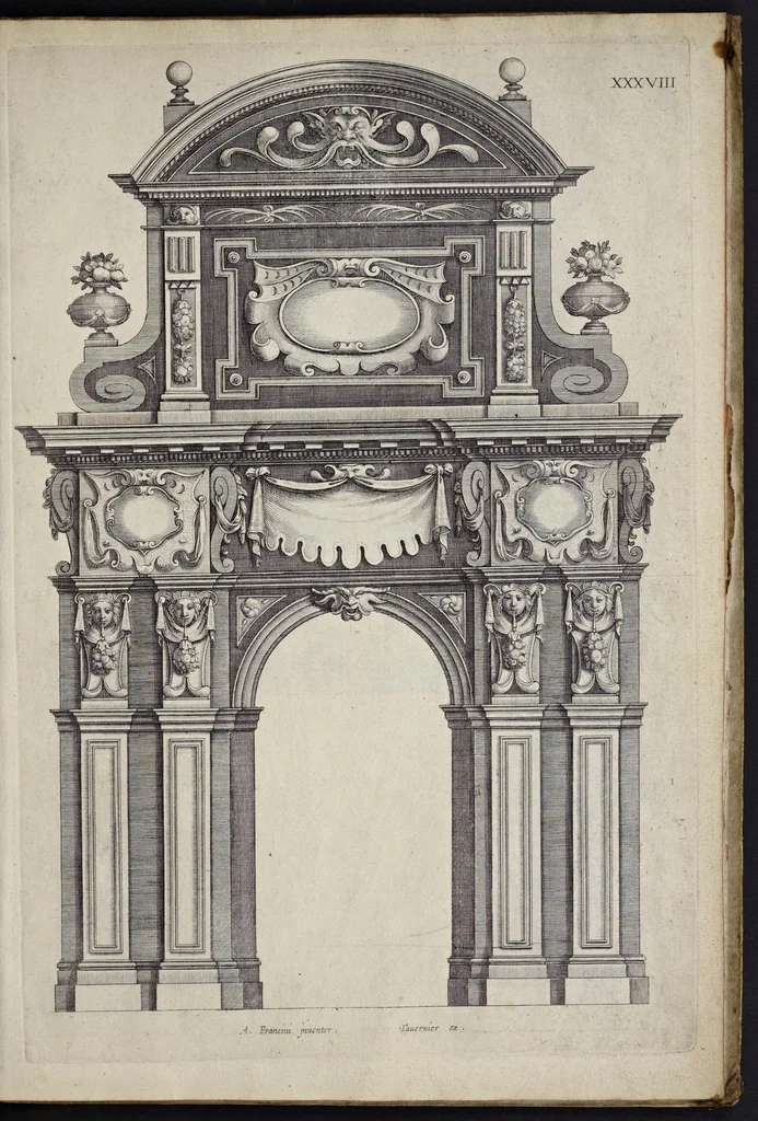 An illustration from Liure d'architecture : contenant plusievrs portiques de differentes inuentions sur les cinq ordres de colomnes, 1640, leaf 86