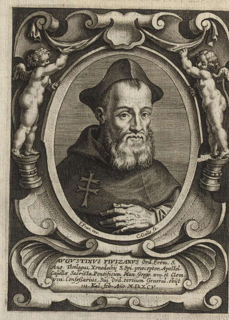 An illustration from Virorum illustrium ex ordine eremitarum D. Augustini elogia : cum singulorvm expressis ad viuum iconibus, 1636, leaf 185