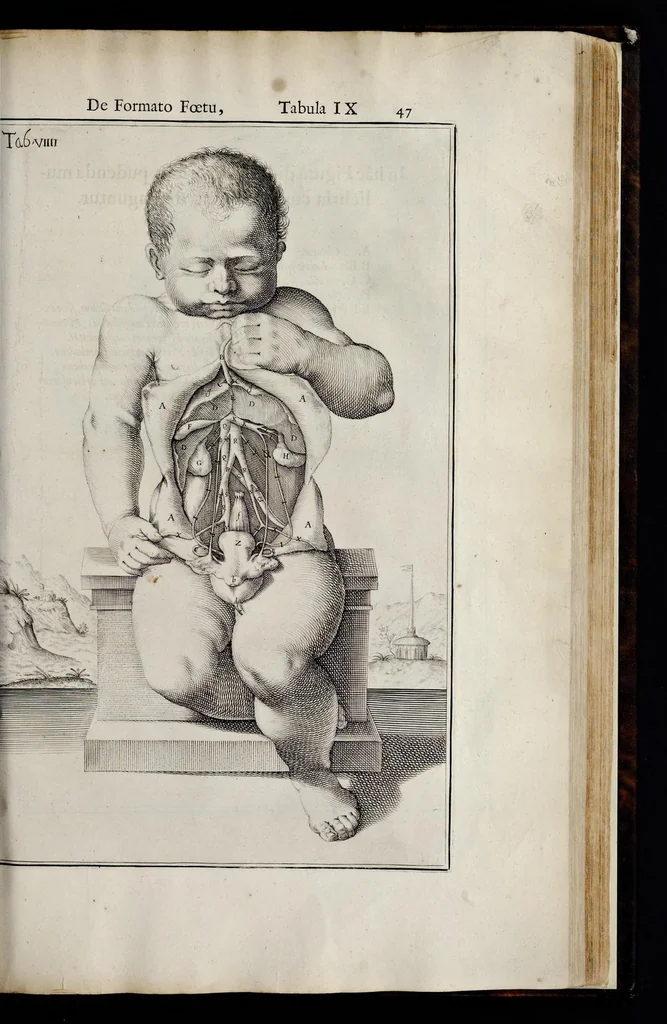 An illustration from Adriani Spigelii Bruxellensis equitis D. Marci, olim in Patavino gymnasio anatomiae et chirurgiae professoris primarii Opera quae extant, omnia, 1645, leaf 596
