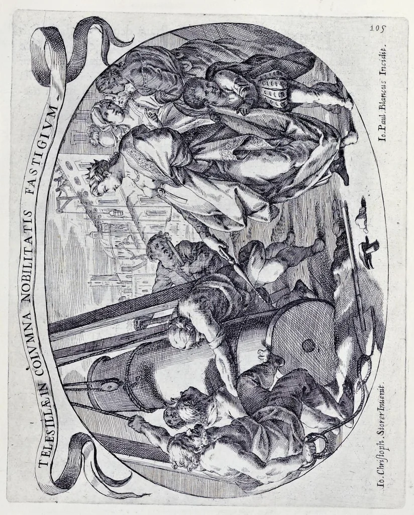 An illustration from Racconto delle sontuose esequie fatte alla serenissima Isabella reina di Spagna nella chiesa maggiore della città di Milano il giorno xxij. decembre dell'anno M.D.C.XLIV, 1645, leaf 116