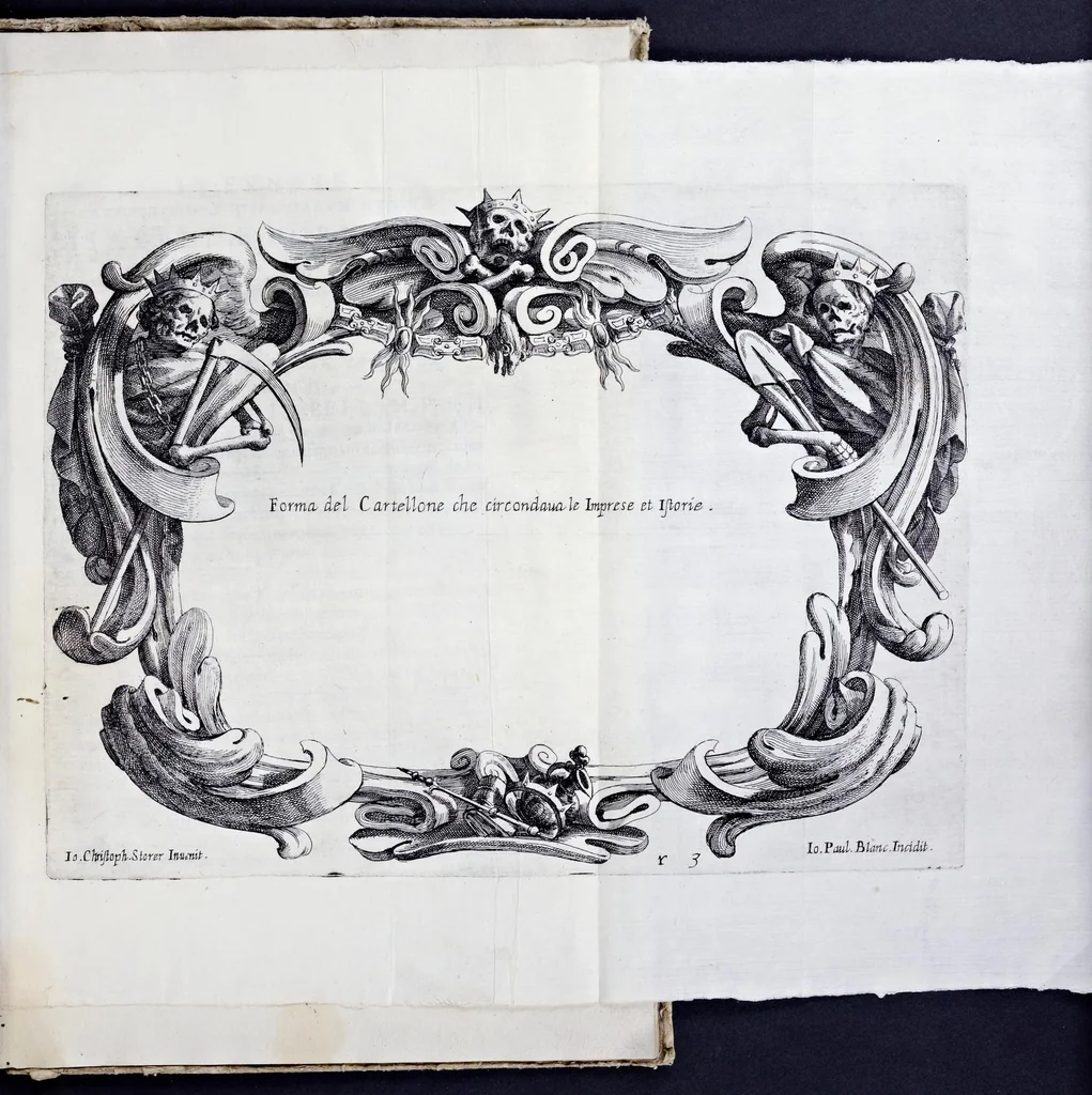 An illustration from Racconto delle sontuose esequie fatte alla serenissima Isabella reina di Spagna nella chiesa maggiore della città di Milano il giorno xxij. decembre dell'anno M.D.C.XLIV, 1645, leaf 138
