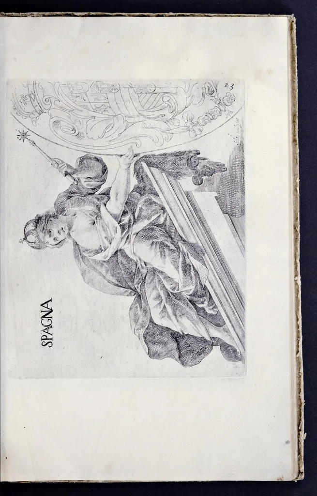 An illustration from Racconto delle sontuose esequie fatte alla serenissima Isabella reina di Spagna nella chiesa maggiore della città di Milano il giorno xxij. decembre dell'anno M.D.C.XLIV, 1645, leaf 34