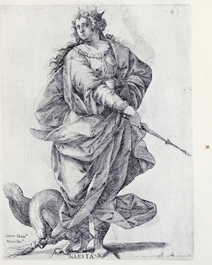 An illustration from Racconto delle sontuose esequie fatte alla serenissima Isabella reina di Spagna nella chiesa maggiore della città di Milano il giorno xxij. decembre dell'anno M.D.C.XLIV, 1645, leaf 56