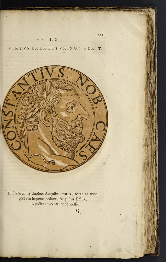 An illustration from Icones imperatorum romanorum : ex priscis numismatibus ad viuum delineatae, & breui narratione historicâ, 1645, leaf 138