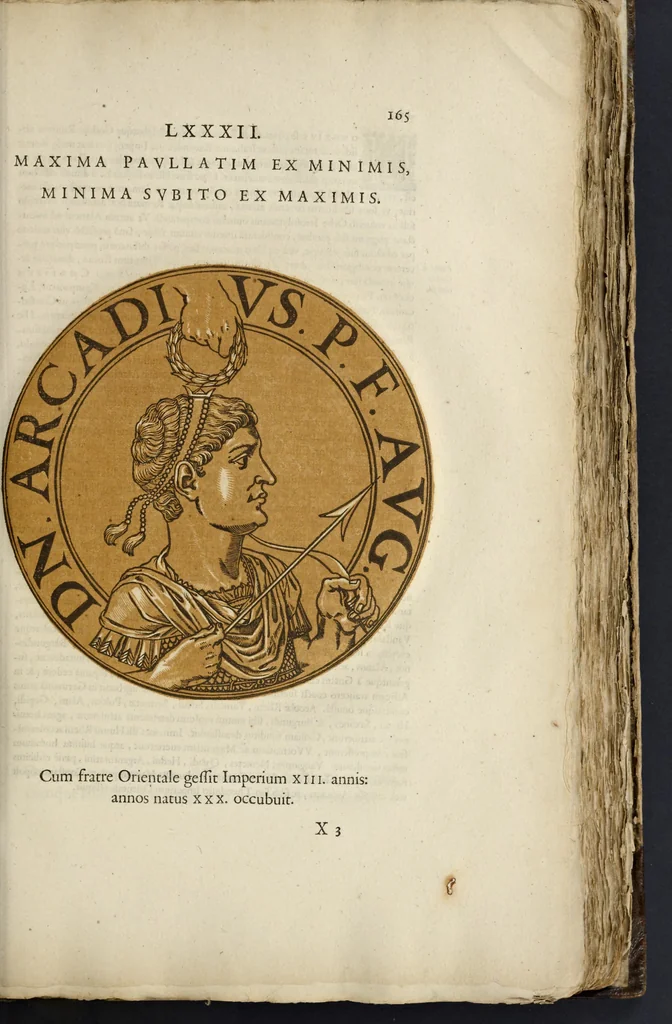 An illustration from Icones imperatorum romanorum : ex priscis numismatibus ad viuum delineatae, & breui narratione historicâ, 1645, leaf 182