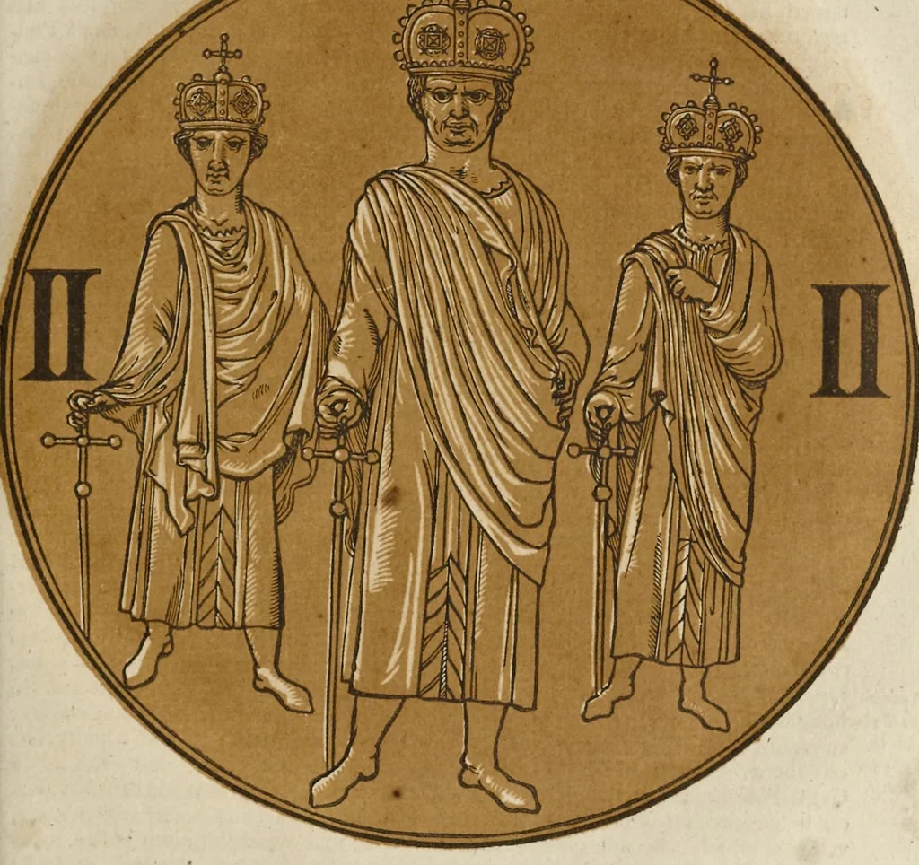 An illustration from Icones imperatorum romanorum : ex priscis numismatibus ad viuum delineatae, & breui narratione historicâ, 1645, leaf 244
