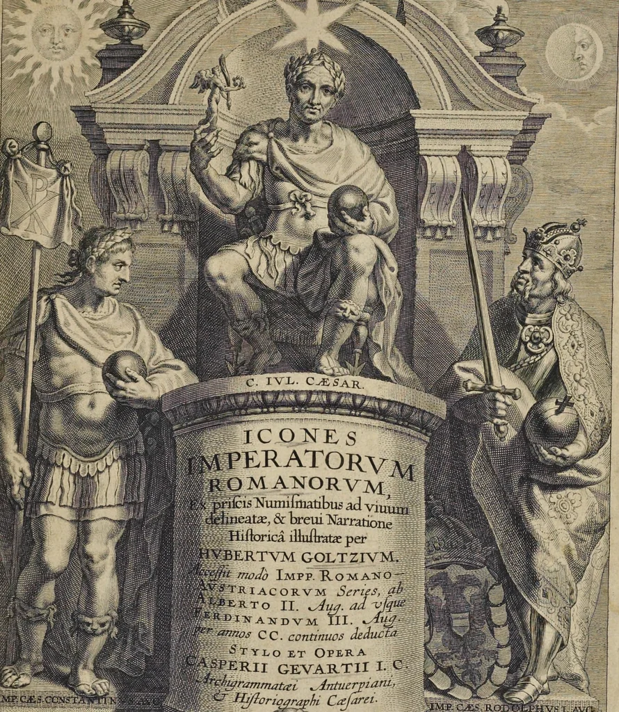 An illustration from Icones imperatorum romanorum : ex priscis numismatibus ad viuum delineatae, & breui narratione historicâ, 1645, leaf 4