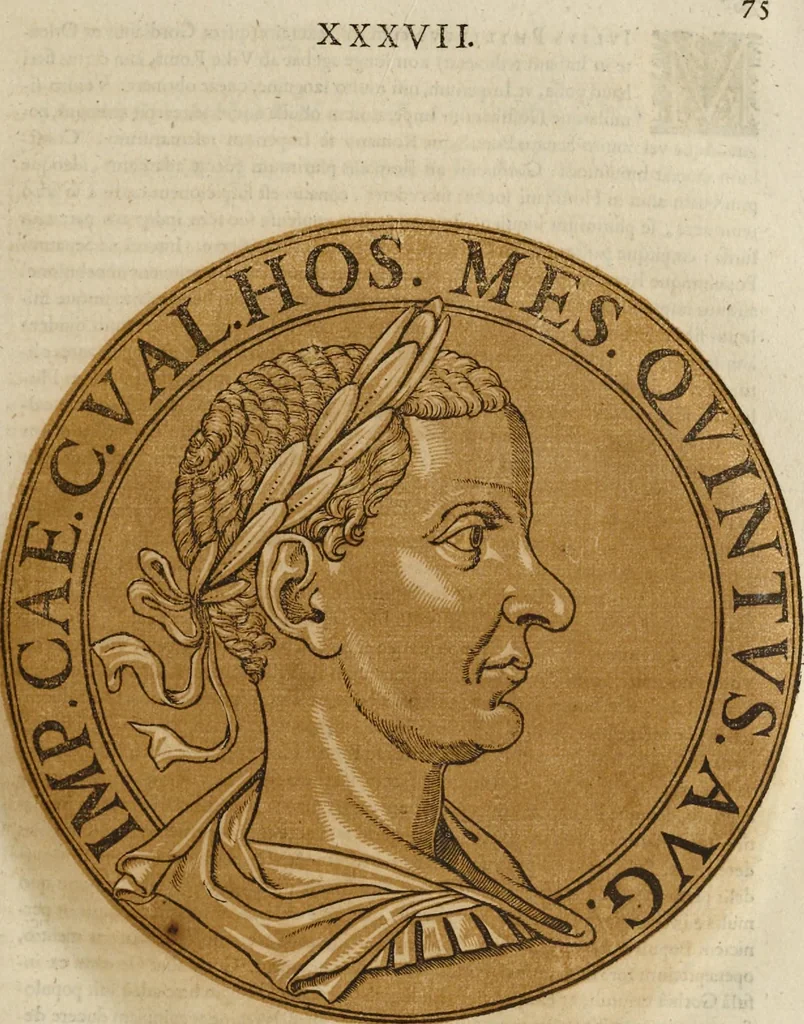 An illustration from Icones imperatorum romanorum : ex priscis numismatibus ad viuum delineatae, & breui narratione historicâ, 1645, leaf 92