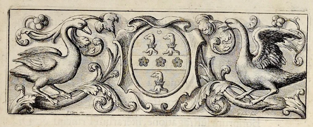 An illustration from Nicolai Vptoni De studio militari, libri quatuor. Iohan. de Bado Aureo, Tractatus de armis. Henrici Spelmanni Aspilogia, 1654, leaf 10