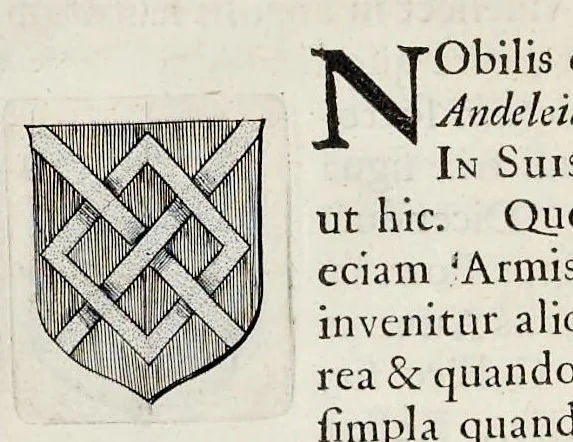 An illustration from Nicolai Vptoni De studio militari, libri quatuor. Iohan. de Bado Aureo, Tractatus de armis. Henrici Spelmanni Aspilogia, 1654, leaf 273