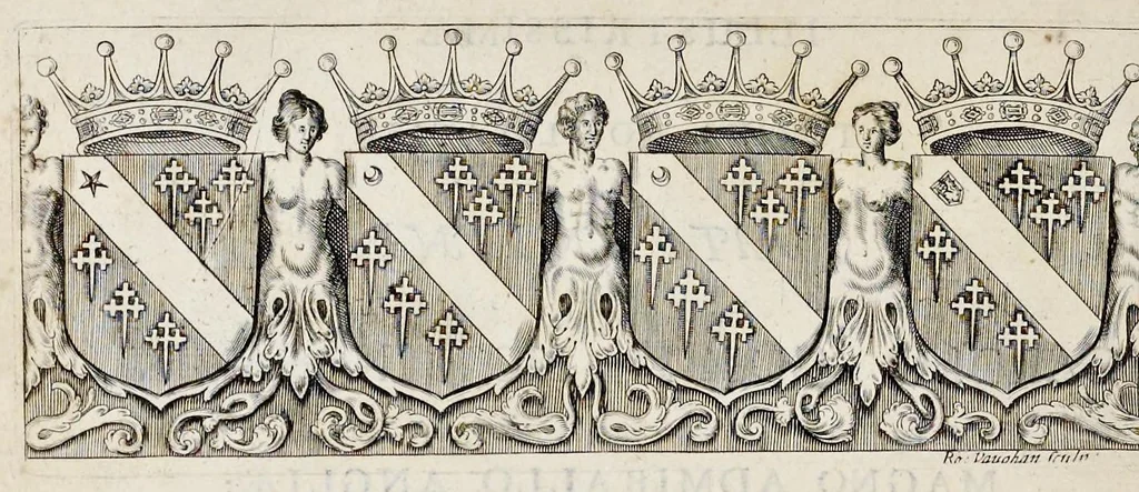 An illustration from Nicolai Vptoni De studio militari, libri quatuor. Iohan. de Bado Aureo, Tractatus de armis. Henrici Spelmanni Aspilogia, 1654, leaf 335