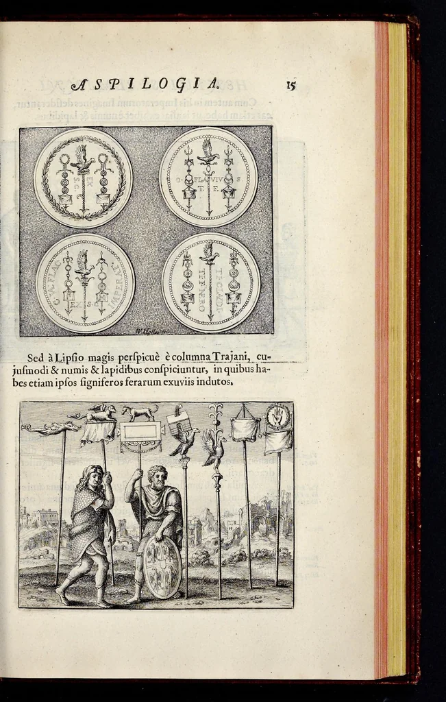 An illustration from Nicolai Vptoni De studio militari, libri quatuor. Iohan. de Bado Aureo, Tractatus de armis. Henrici Spelmanni Aspilogia, 1654, leaf 352
