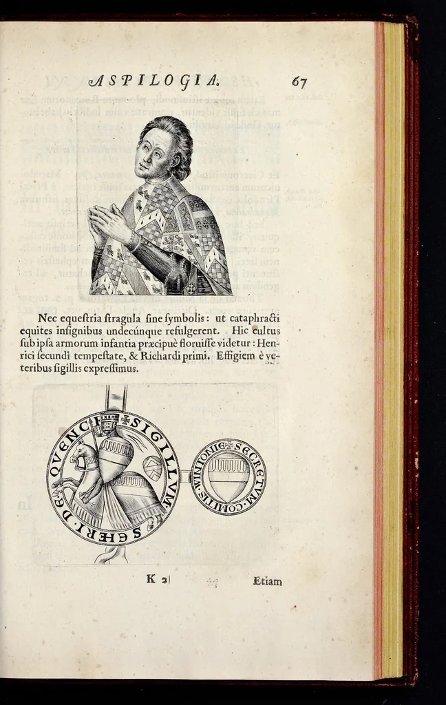 An illustration from Nicolai Vptoni De studio militari, libri quatuor. Iohan. de Bado Aureo, Tractatus de armis. Henrici Spelmanni Aspilogia, 1654, leaf 404