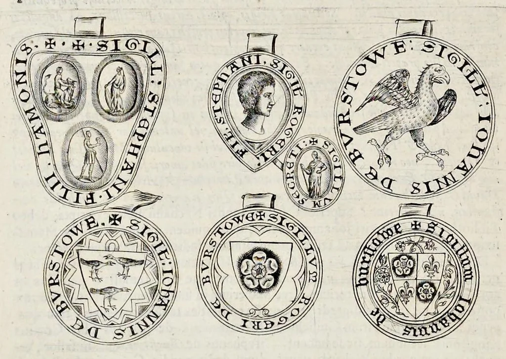 An illustration from Nicolai Vptoni De studio militari, libri quatuor. Iohan. de Bado Aureo, Tractatus de armis. Henrici Spelmanni Aspilogia, 1654, leaf 555