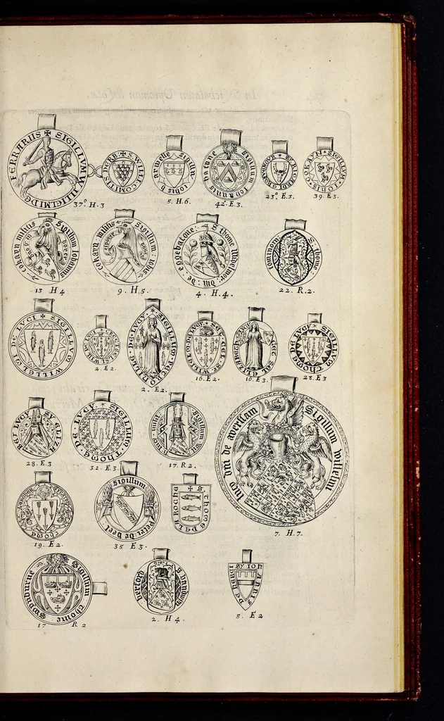 An illustration from Nicolai Vptoni De studio militari, libri quatuor. Iohan. de Bado Aureo, Tractatus de armis. Henrici Spelmanni Aspilogia, 1654, leaf 560