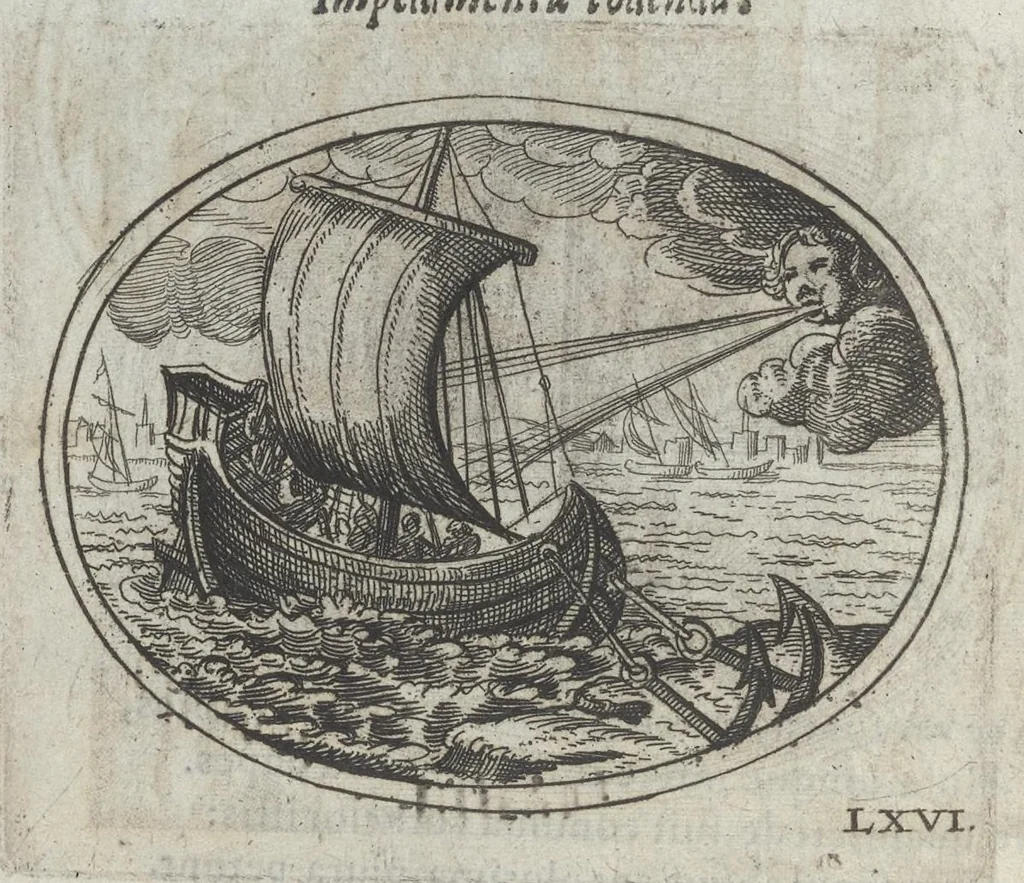 An illustration from R. P. Ioannis Kreihing Societatis Iesu Emblemata ethico-politica carmine explicata, 1661, leaf 113