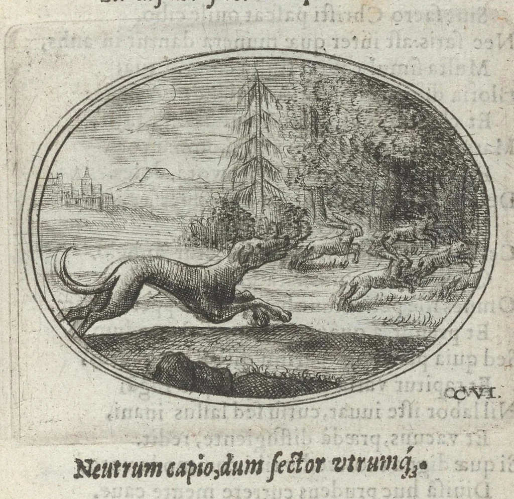 An illustration from R. P. Ioannis Kreihing Societatis Iesu Emblemata ethico-politica carmine explicata, 1661, leaf 178