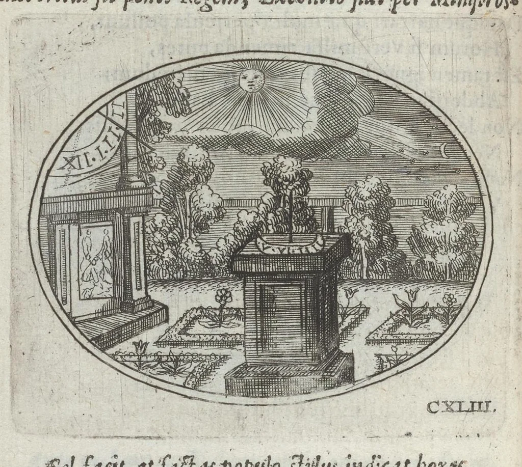An illustration from R. P. Ioannis Kreihing Societatis Iesu Emblemata ethico-politica carmine explicata, 1661, leaf 249