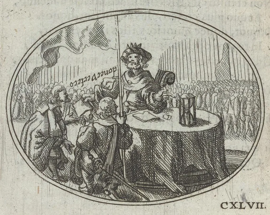 An illustration from R. P. Ioannis Kreihing Societatis Iesu Emblemata ethico-politica carmine explicata, 1661, leaf 259