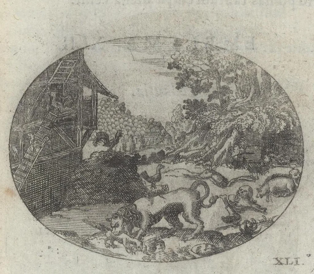 An illustration from R. P. Ioannis Kreihing Societatis Iesu Emblemata ethico-politica carmine explicata, 1661, leaf 78