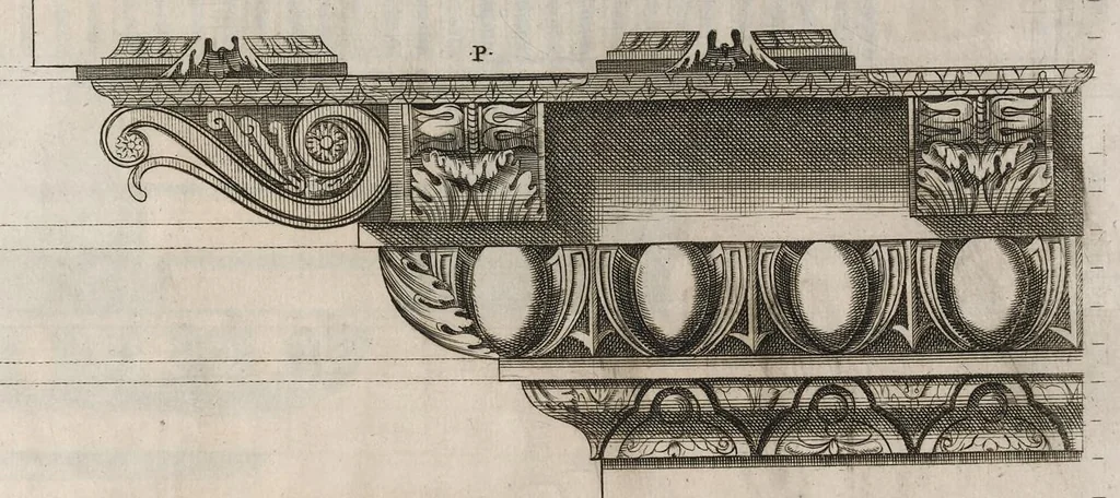 An illustration from A new treatise of architecture, according to Vitruvius : wherein is discoursed of the five orders of columns ..., 1669, leaf 100