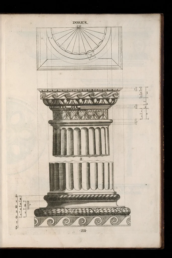 An illustration from A new treatise of architecture, according to Vitruvius : wherein is discoursed of the five orders of columns ..., 1669, leaf 48