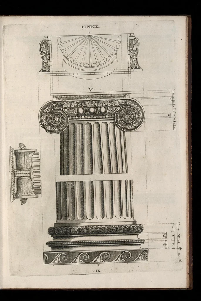 An illustration from A new treatise of architecture, according to Vitruvius : wherein is discoursed of the five orders of columns ..., 1669, leaf 62