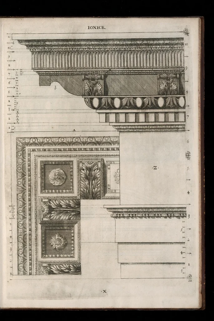 An illustration from A new treatise of architecture, according to Vitruvius : wherein is discoursed of the five orders of columns ..., 1669, leaf 64