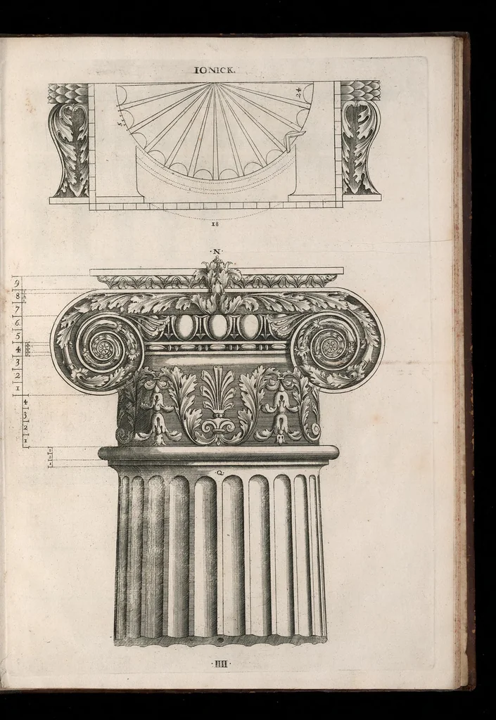 An illustration from A new treatise of architecture, according to Vitruvius : wherein is discoursed of the five orders of columns ..., 1669, leaf 76