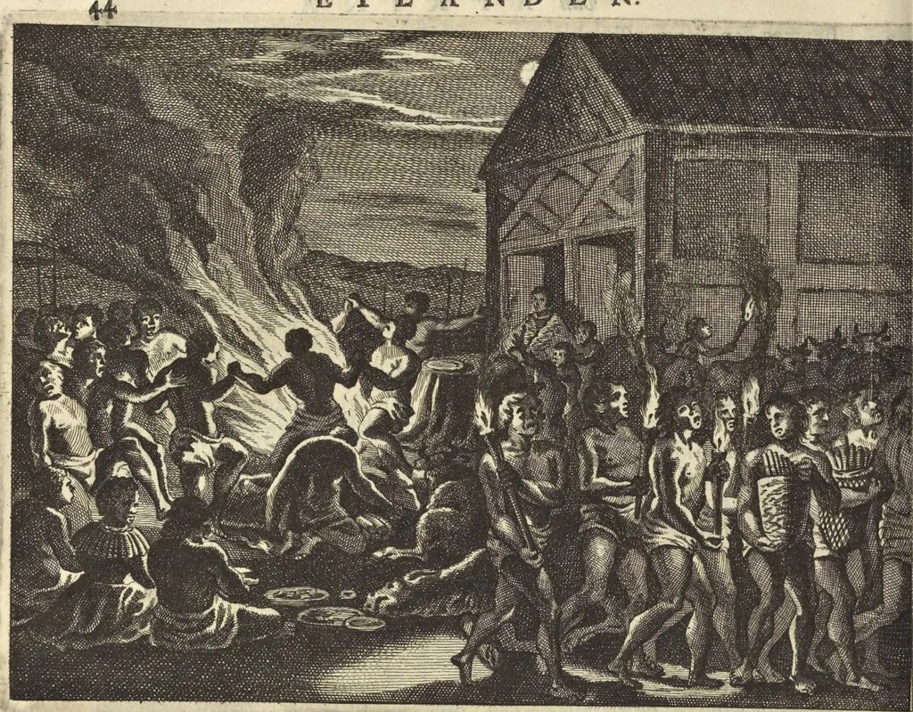 An illustration from Naukeurige beschrijvinge der Afrikaensche eylanden : als Madagaskar, of Sant Laurens, Sant Thomee, d'eilanden van Kanarien, Kaep de Verd, Malta, en andere ..., 1668, leaf 51