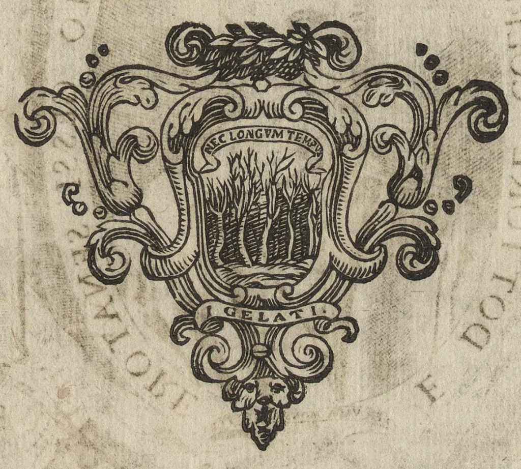 An illustration from Memorie imprese, e ritratti de' signori Accademici Gelati di Bologna, 1672, leaf 116