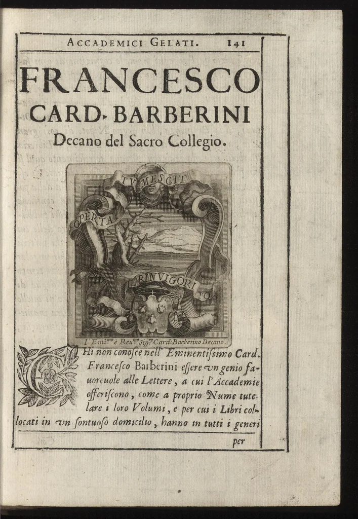 An illustration from Memorie imprese, e ritratti de' signori Accademici Gelati di Bologna, 1672, leaf 174