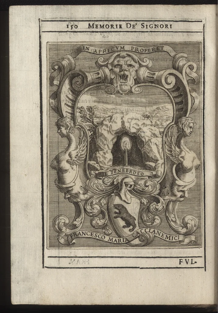 An illustration from Memorie imprese, e ritratti de' signori Accademici Gelati di Bologna, 1672, leaf 183