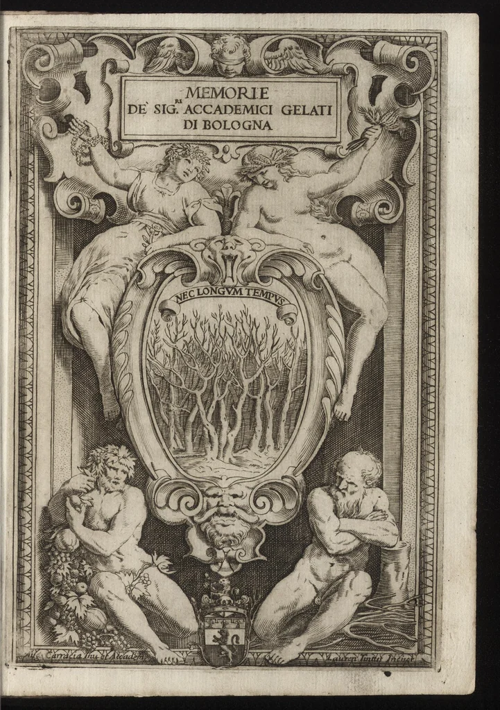 An illustration from Memorie imprese, e ritratti de' signori Accademici Gelati di Bologna, 1672, leaf 26