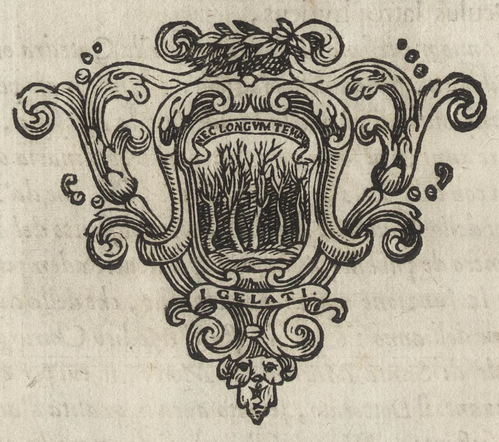 An illustration from Memorie imprese, e ritratti de' signori Accademici Gelati di Bologna, 1672, leaf 303
